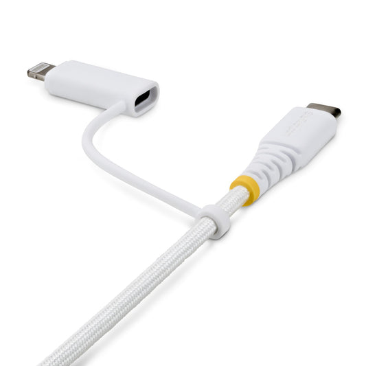 Star Tech 1m (3ft) 2-in-1 Rugged USB-C Charging Cable with Lightning Adapter, 30W/60W (3A), Apple MFi Certified, Braided USB C Charger Cord for iPhone/iPad/Android