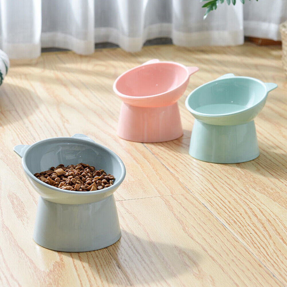 Tilted Raised Cat Food Bowl - Ergonomic Design to Reduce Vomiting for Cats and Dogs