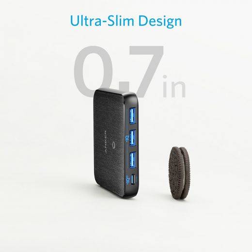 ANKER POWERPORT ATOM III 4 PORT 65WATT - BLACK FABRIC POWER IQ3.0 HIGH SPEED CHARGE