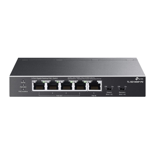 TP-Link  TL-SG1005P-PD, 5-Port Gigabit Desktop Switch with 1-Port PoE++ In and 4-Port PoE+ Out