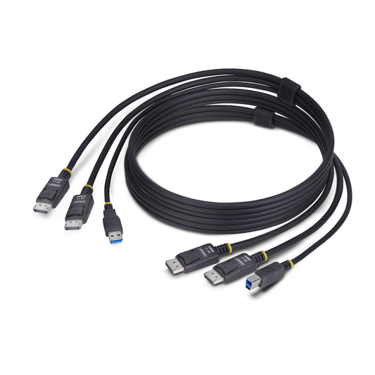 Star Tech 6ft (1.8m) Dual-DisplayPort and USB 5Gbps KVM Cable, 4K 60Hz, Universally Compatible DP 1.2/USB 3.0 Combo Cable for Dual-Monitor KVM Switches