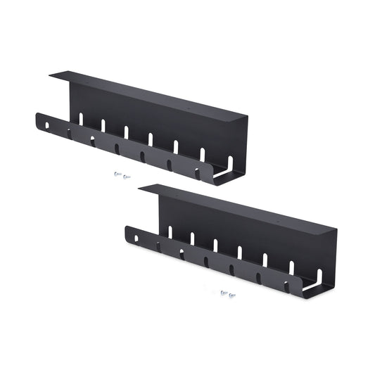 Star Tech 2-Pack Under Desk Cable Management Tray, 42" Long (21" Per Tray), Metal Slotted Style Cable Organizer, Screw-On Install, Power Bar Holder, Black, TAA