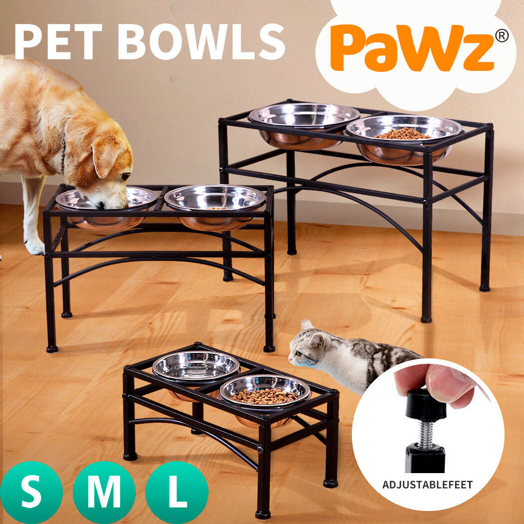 Pawz Dual Elevated Stainless Steel Pet Feeder Stand for Dogs and Puppies