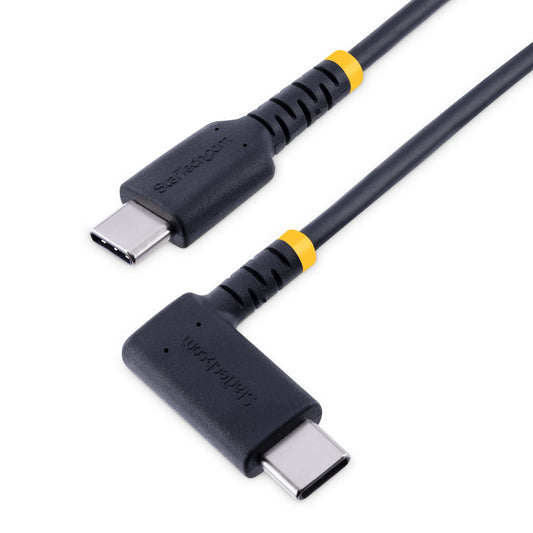 Star Tech 6ft (2m) USB C Charging Cable Right Angle - 60W PD 3A - Heavy Duty Fast Charge USB-C Cable - Black USB 2.0 Type-C - Rugged Aramid Fiber - USB Charging Cord