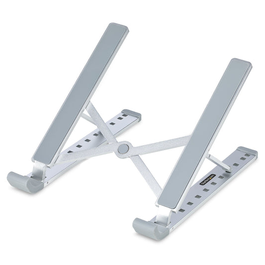 StarTech Foldable Laptop Riser Stand, Portable Height Adjustable Ergonomic Laptop Stand, Ventilated Aluminum Frame Supports 22lb (10Kg), Tilt/Raised/Angled Laptop/Tablet Stand, Collapsible Design