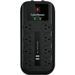 CyberPower 8-port Surge Protector with 2 x USB Charging Ports - 5 Yrs Adv. Replacement WTY