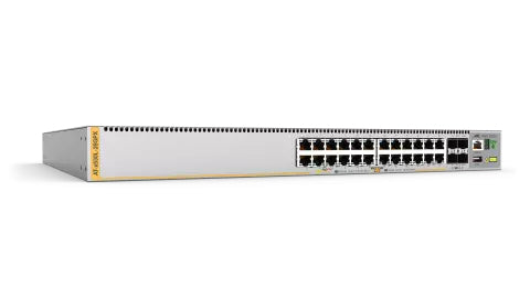 Allied Telesis 24-port 100/1000T PoE+ stackable L3 switch with 4 SFP+ ports and 2 fixed power supplies, AU Power Cord.
