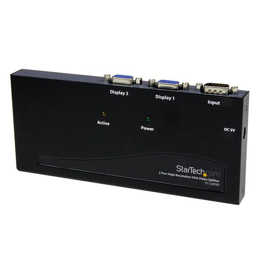 Star Tech 2 Port High Resolution VGA Video Splitter with Built-in Amplifier, 350 MHz, VGA Splitter 1 x 2, 2048x1536 80Hz - TAA Compliant