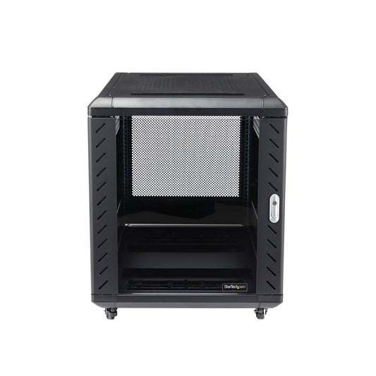 Star Tech 4-Post 12U Server Rack Cabinet, Lockable 19" Data Rack Cabinet for Computer / AV / IT Equipment, Office / Home Network Rack with Casters & Adjustable Mounting Rails