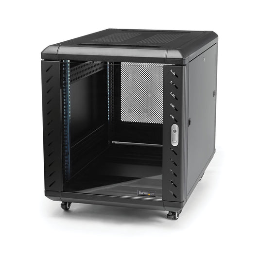 Star Tech 4-Post 12U Server Rack Cabinet, Lockable 19" Data Rack Cabinet for Computer / AV / IT Equipment, Office / Home Network Rack with Casters & Adjustable Mounting Rails