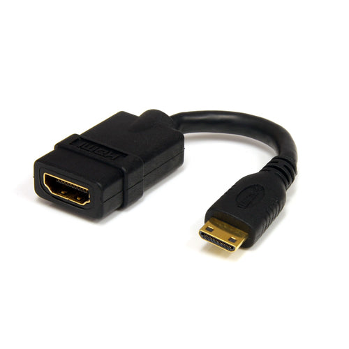 Star Tech 5in Mini HDMI to HDMI Adapter - 4K High Speed HDMI Adapter - 4K 30Hz Ultra HD High Speed HDMI Adapter - HDMI 1.4 - Gold Plated Connectors - UHD Mini HDMI Adapter 4K - Black
