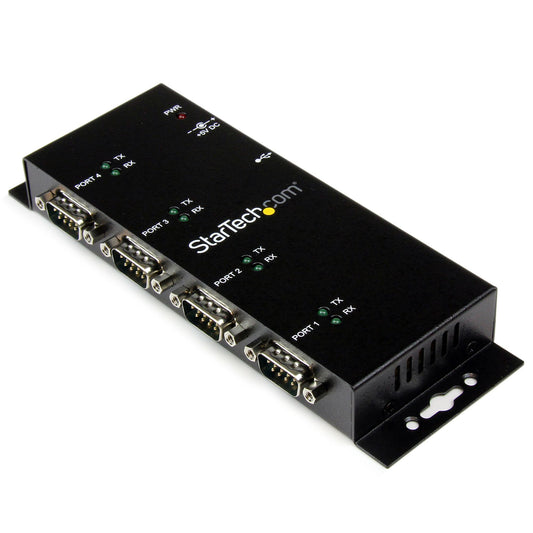 StarTech 4 Port USB to DB9 RS232 Serial Adapter Hub ‚Äì Industrial DIN Rail and Wall Mountable