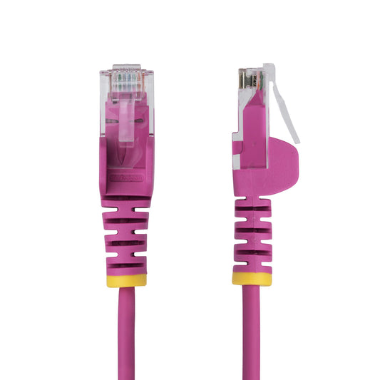 Star Tech 15m Pink Slim CAT6 Ethernet Cable, Snagless, 100W PoE, UTP, LSZH, 28AWG Pure Bare Copper Wire, Slim RJ45 Network Patch Cord w/Strain Reliefs, Individually Tested