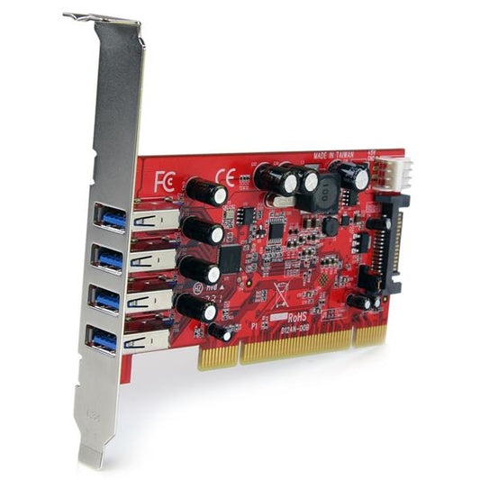 Star Tech 4 Port PCI SuperSpeed USB 3.0 Adapter Card with SATA / SP4 Power