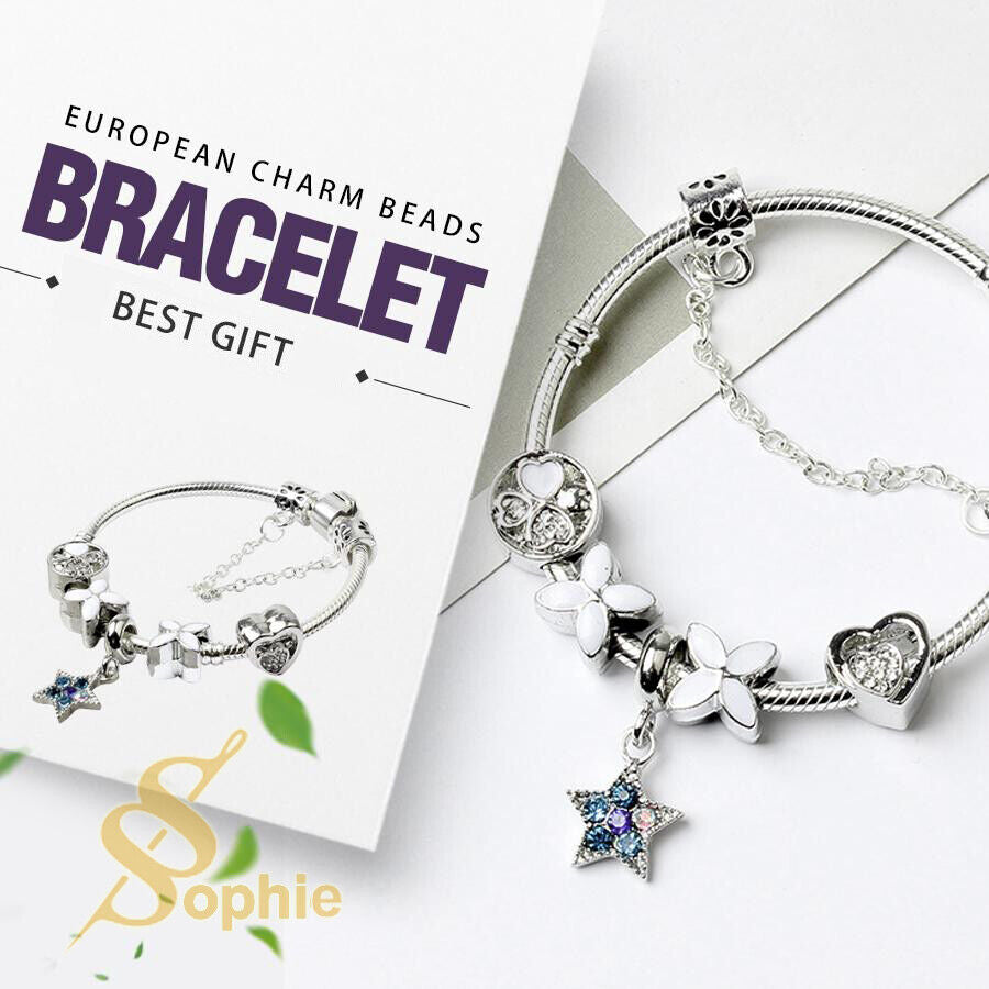 Blue Star Tin Alloy Charm Bracelet with Snake Chain – European Style Gift Bangle