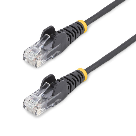 Star Tech 15m Black Slim CAT6 Ethernet Cable, Snagless, 100W PoE, UTP, LSZH, 28AWG Pure Bare Copper Wire, Slim RJ45 Network Patch Cord w/Strain Reliefs, Individually Tested