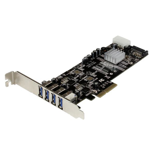 Star Tech 4 Port PCI Express (PCIe) SuperSpeed USB 3.0 Card Adapter w/ 2 Dedicated 5Gbps Channels - UASP - SATA / LP4 Power