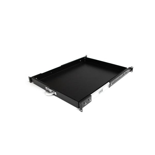 Star Tech 1U Sliding Server Rack Mount Keyboard Shelf Tray, 55lbs (25Kg), 22in (55cm) Deep Steel Pull Out Drawer for 19" AV, Network Equipment Rack