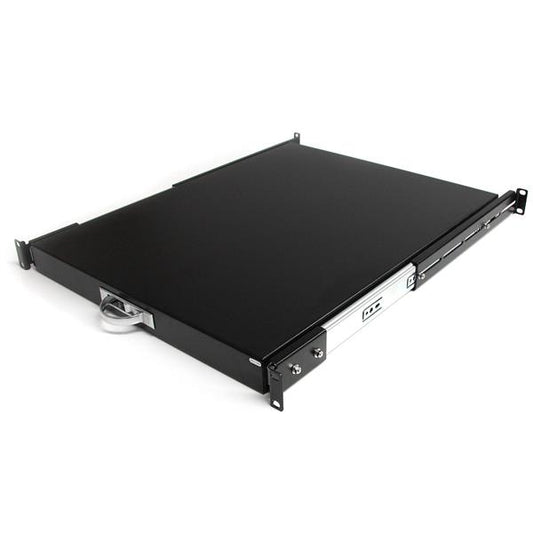 Star Tech 1U Sliding Server Rack Mount Keyboard Shelf Tray, 55lbs (25Kg), 22in (55cm) Deep Steel Pull Out Drawer for 19" AV, Network Equipment Rack