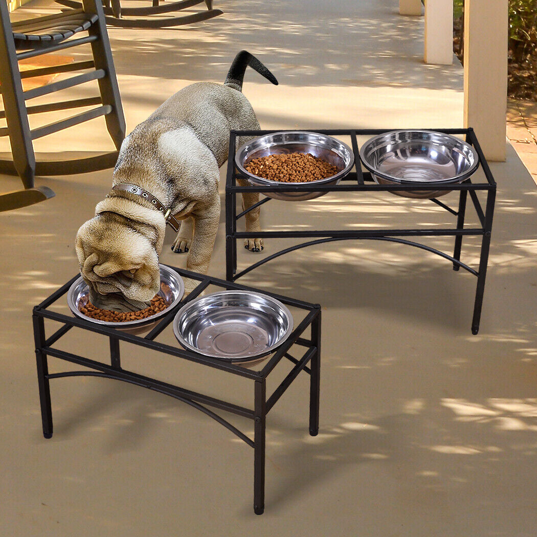 Pawz Dual Elevated Stainless Steel Pet Feeder Stand for Dogs and Puppies