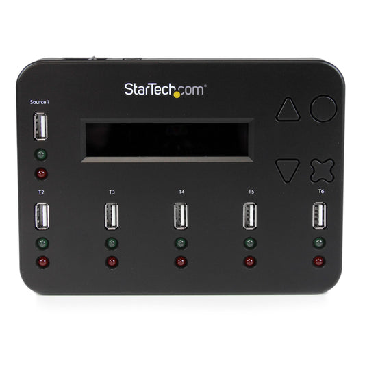 Star Tech Standalone 1 to 5 USB Thumb Drive Duplicator and Eraser, Multiple USB Flash Drive Copier, System and File and Whole-Drive Copy at1.5 GB/min, Single and 3-Pass Erase, LCD Display - TAA