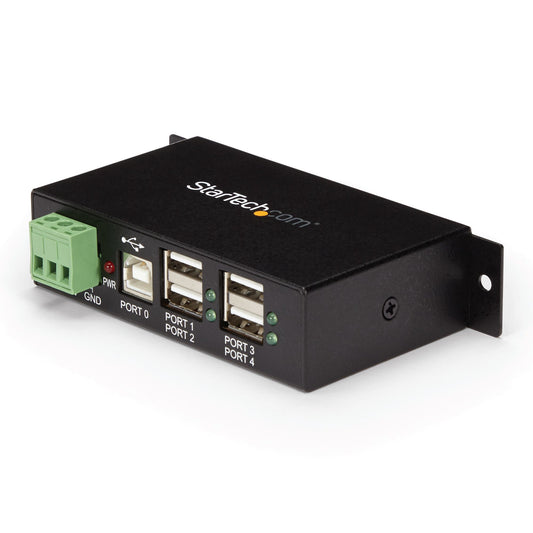 StarTech 4-Port USB 2.0 Hub - Metal Industrial USB-A Hub - Din Rail, Wall or Desk Mountable USB Data Hub - TAA Compliant USB Expander Hub