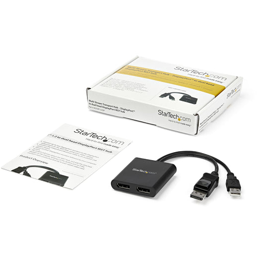 Star Tech 2-Port Multi Monitor Adapter - DisplayPort 1.2 MST Hub - Dual 4K 30Hz or 1080p - USB Bus Powered - Video Splitter for Extended Desktop Mode on Windows PCs Only - DP to 2x DP