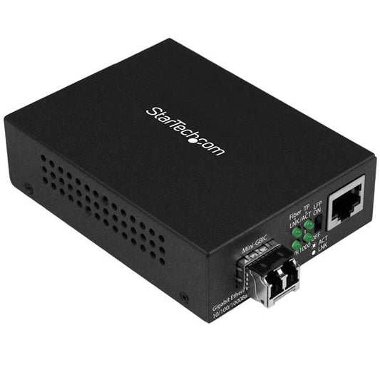 Star Tech Multi-Mode (MM) LC Fiber Media Converter for 10/100/1000 Networks, Standalone Gigabit Ethernet to LC Converter, SFP Transceiver Included, 850nm, 550m - TAA