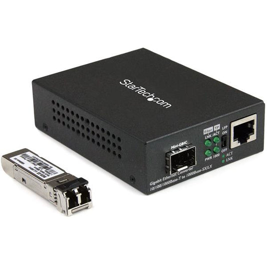 Star Tech Multi-Mode (MM) LC Fiber Media Converter for 10/100/1000 Networks, Standalone Gigabit Ethernet to LC Converter, SFP Transceiver Included, 850nm, 550m - TAA
