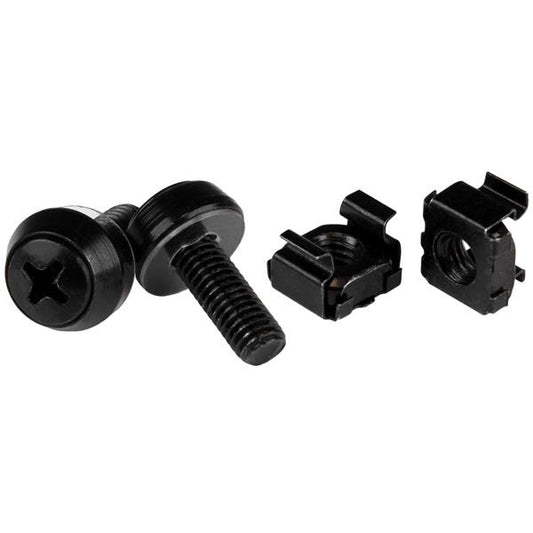Star Tech M6 x 12mm - Screws and Cage Nuts - 100 Pack, Black