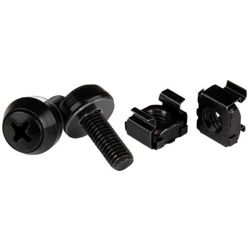 Star Tech M6 x 12mm - Screws and Cage Nuts - 50 Pack, Black