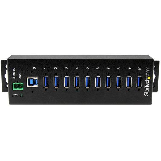 Star Tech 10-Port Industrial USB 3.0 Hub - ESD and Surge Protection~10-Port USB 3.0 Hub - 5Gbps - Metal Industrial USB-A Hub with ESD & Surge Protection - Din Rail, Wall or Desk Mountable - TAA Compliant USB Expander Hub