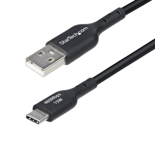 Star Tech 6.6ft (2m) USB-A to USB-C Charging Cable, Charge & Sync, 3A, USB 2.0, TPE Jacket - Black USB Charging Cord