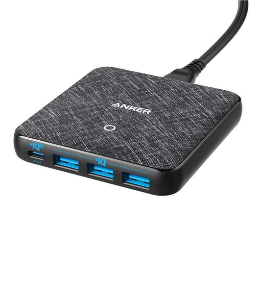 ANKER POWERPORT ATOM III 4 PORT 65WATT - BLACK FABRIC POWER IQ3.0 HIGH SPEED CHARGE
