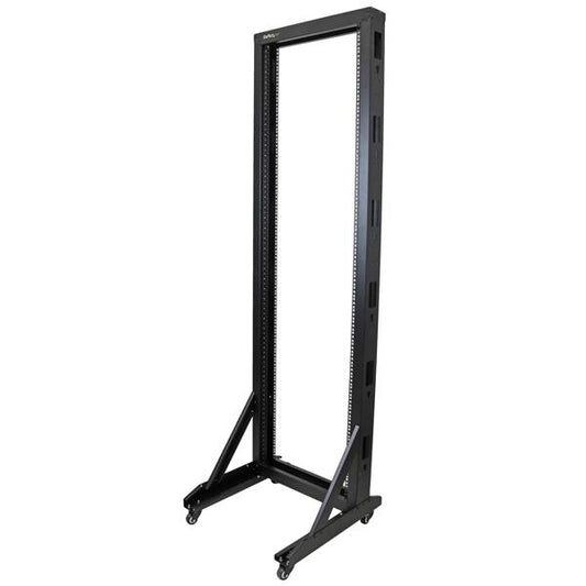 Star Tech 2-Post 42U Mobile Open Frame Server Rack, Two Post 19in Network Rack with Wheels, Rolling Open Rack for AV/Data/Media/IT Equipment, Computer Rack for Home/Office Spaces - Casters Included