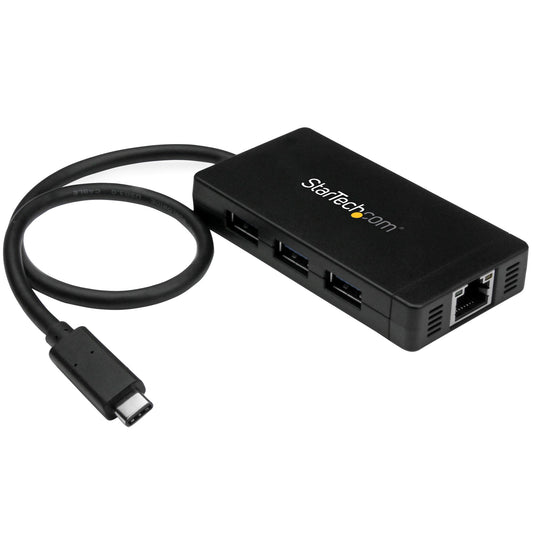 Star Tech 3-Port USB 3.0 Hub plus Gigabit Ethernet - USB-C - Includes Power Adapter~3-Port USB-C Hub with Gigabit Ethernet - USB-C to 3x USB-A - USB 3.0 (5Gbps) - Includes Power Adapter