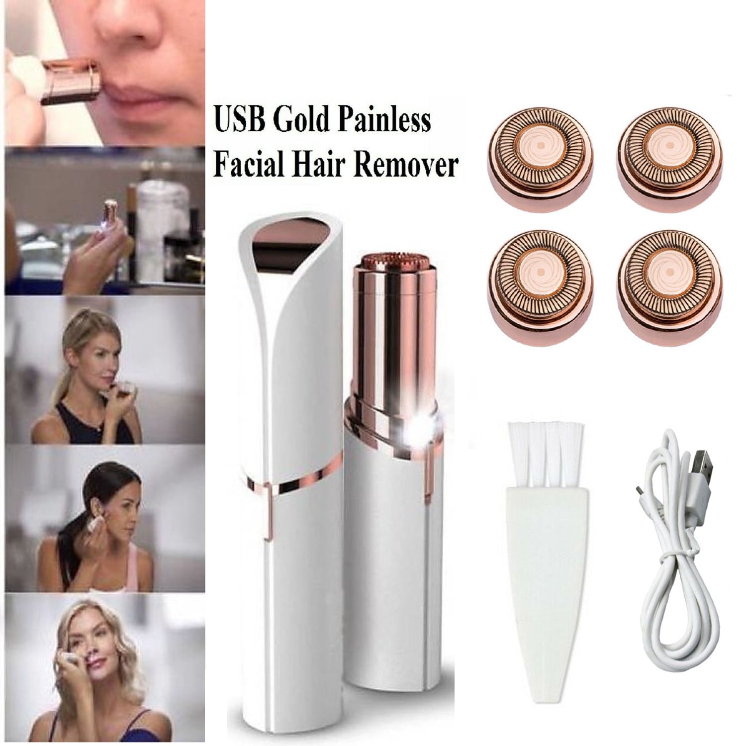 Women Finishing Touch Painless Face Facial Hair Remover with 4 Heads AUS