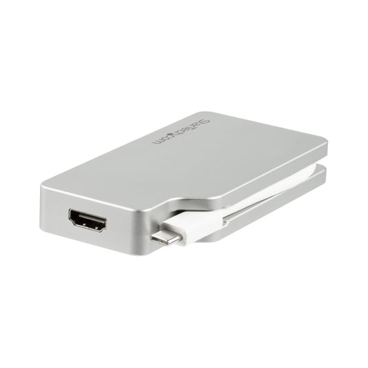 Star Tech USB C Multiport Video Adapter with HDMI, VGA, Mini DisplayPort or DVI - USB Type C Monitor Adapter to HDMI 1.4 or mDP 1.2 (4K) - VGA or DVI (1080p) - Silver Aluminum