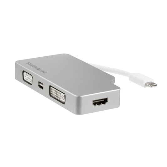 Star Tech USB C Multiport Video Adapter with HDMI, VGA, Mini DisplayPort or DVI - USB Type C Monitor Adapter to HDMI 1.4 or mDP 1.2 (4K) - VGA or DVI (1080p) - Silver Aluminum