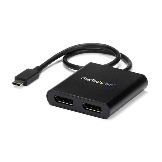 StarTech USB-C to Dual DisplayPort 1.2 Adapter, USB Type-C Multi-Monitor MST Hub, Dual 4K 30Hz/1080p 60Hz DP Laptop Display Extender / Splitter, Extra-Long Built-In Cable - Windows Only