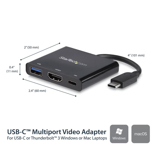 Star Tech USB-C Multiport Adapter with HDMI - USB 3.0 Port - 60W PD - Black