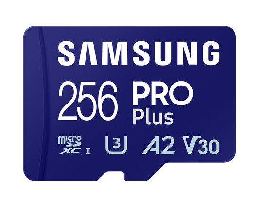 SAMSUNG (PRO PLUS) 256GB MICRO SD w/ADAPTER, CL10, 180R/130WMB/s, 10YR WTY