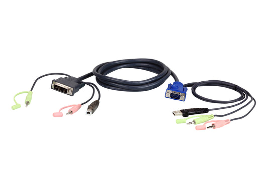 ATEN 2L-7DX2U video cable adapter 1.8 m VGA (D-Sub) + 3.5mm + USB Type-A DVI-I + 3.5mm + USB Type-B Black, Green, Pink