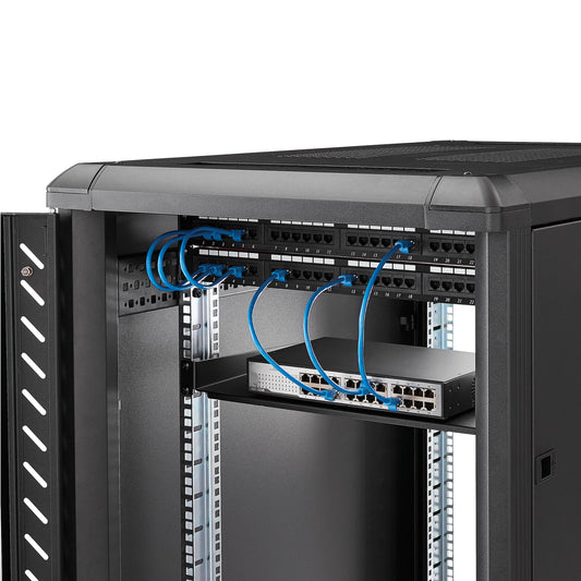 Star Tech 1U Fixed Server Rack Mount Shelf - 10in Deep Steel Universal Cantilever Tray for 19" AV/ Network Equipment Rack - Heavy Duty Steel - Weight Capacity 44lbs/20kg, Black