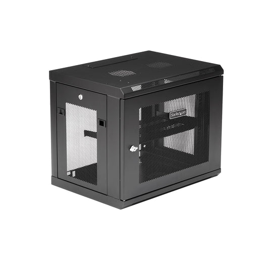 Star Tech 2-Post 9U Wall Mount Network Cabinet with 1U Shelf, 19" Wall-Mounted Server Rack for Data / Networking / AV / Electronics / Computer Equipment, Small Vented Rack Enclosure