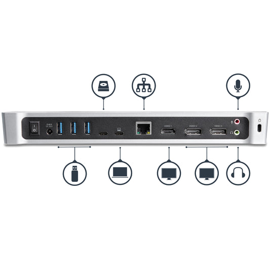 Star Tech 4K USB-C Dock, Triple UHD 4K Monitor Docking Station, Mac & Windows, USB C to HDMI & DisplayPort, 60W Power Delivery, 5x USB 5Gbps Hub - TAA