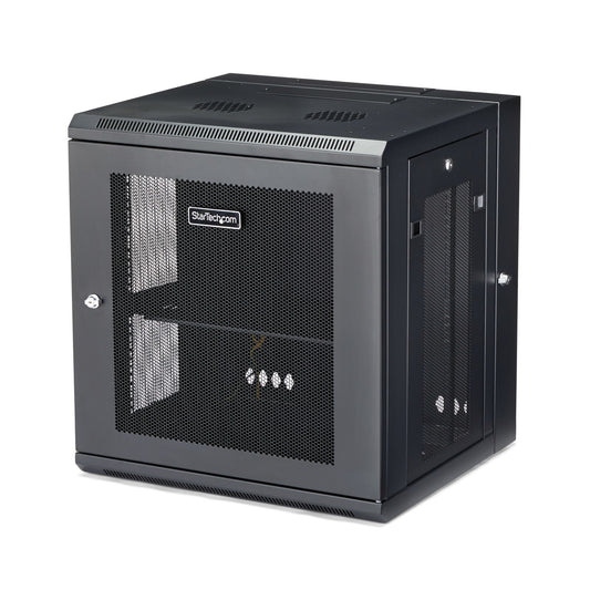 Star Tech 4-Post 12U Wall Mount Network Cabinet with 1U Shelf, 19" Hinged Wall-Mounted Server Rack for Data / AV / Electronics / Computer Equipment, Flexible Vented Rack Enclosure