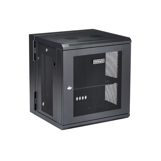 Star Tech 4-Post 12U Wall Mount Network Cabinet with 1U Shelf, 19" Hinged Wall-Mounted Server Rack for Data / AV / Electronics / Computer Equipment, Flexible Vented Rack Enclosure