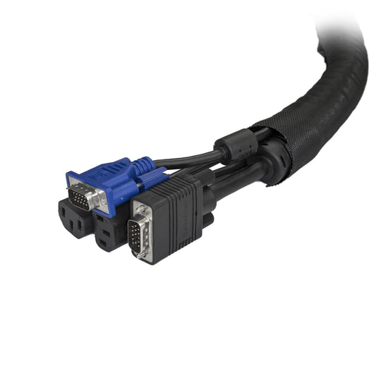 Star Tech 6.5' (2m) Cable Management Sleeve - Flexible Coiled Cable Wrap - 1.0-1.5" dia. Expandable Sleeve - Polyester Cord Manager/Protector/Concealer - Black Trimmable Cable Organizer