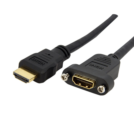 Star Tech 3ft HDMI Female to Male Adapter, 4K High Speed Panel Mount HDMI Cable, 4K 30Hz UHD HDMI, 10.2 Gbps Bandwdith, 4K HDMI Female to HDMI Male, HDMI Panel Mount Connector Cable